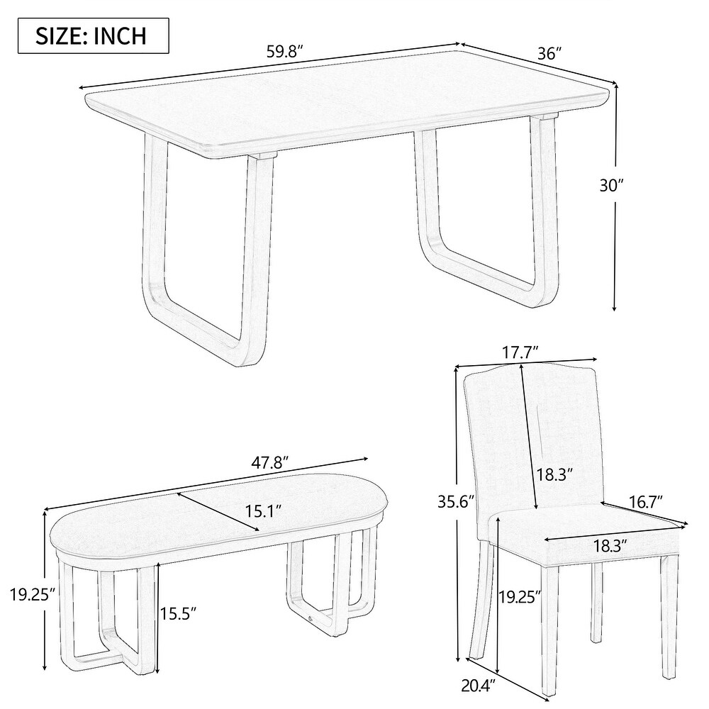 6 Piece Dining Set Includes Dining Table  4 Chairs   Bench with Foam Covered Seat Backs   Cushions