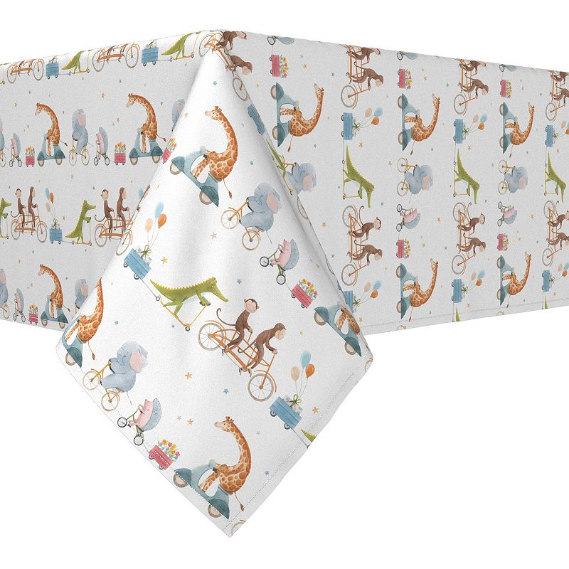 Rectangular Tablecloth， 100% Cotton， 52x104， Animals on Bikes Design