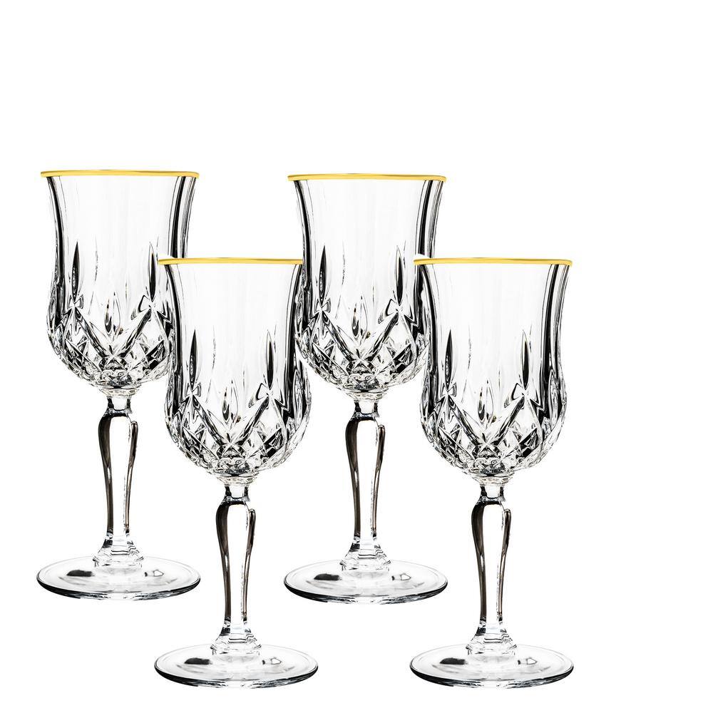 Lorren Home Trends Opera Gold Collection Set of 4 Crystal Wine Glass with Gold Rim LG6000