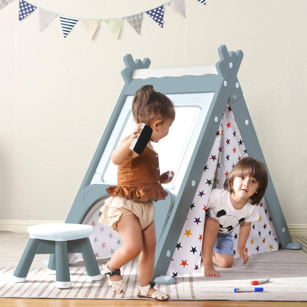 Tatayosi 4-In-1 Teepee Tent with Stool and Climber for Boys and Girls Blue J-J-PP283078AAC