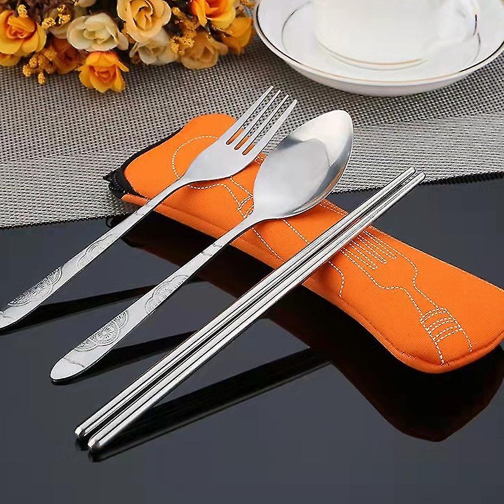 Outdoor Portable Stainless Steel Cutlery Set - Half Flower - Seven-piece Straw Set