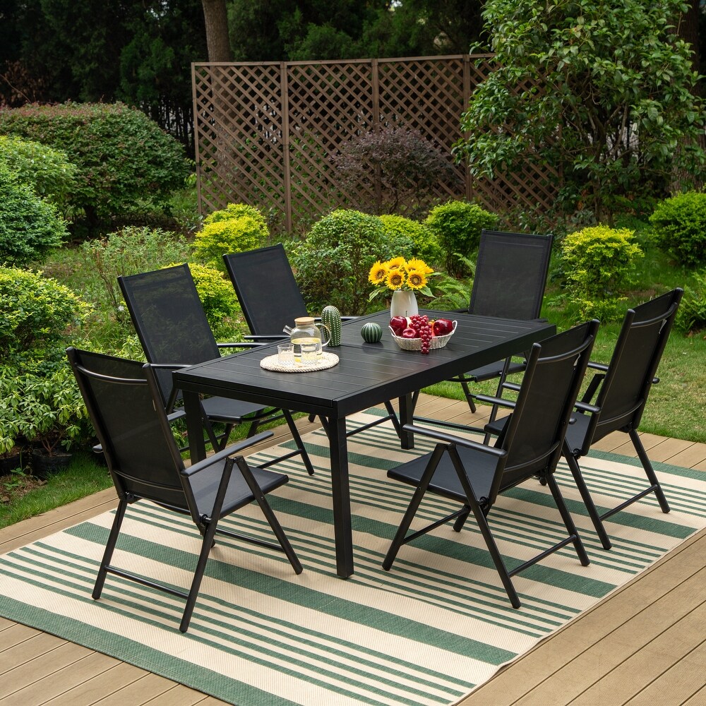 7/9 PCS Outdoor Patio Dining Set  6/8 Folding Reclining Chairs  1 Rectangular Expandable Table