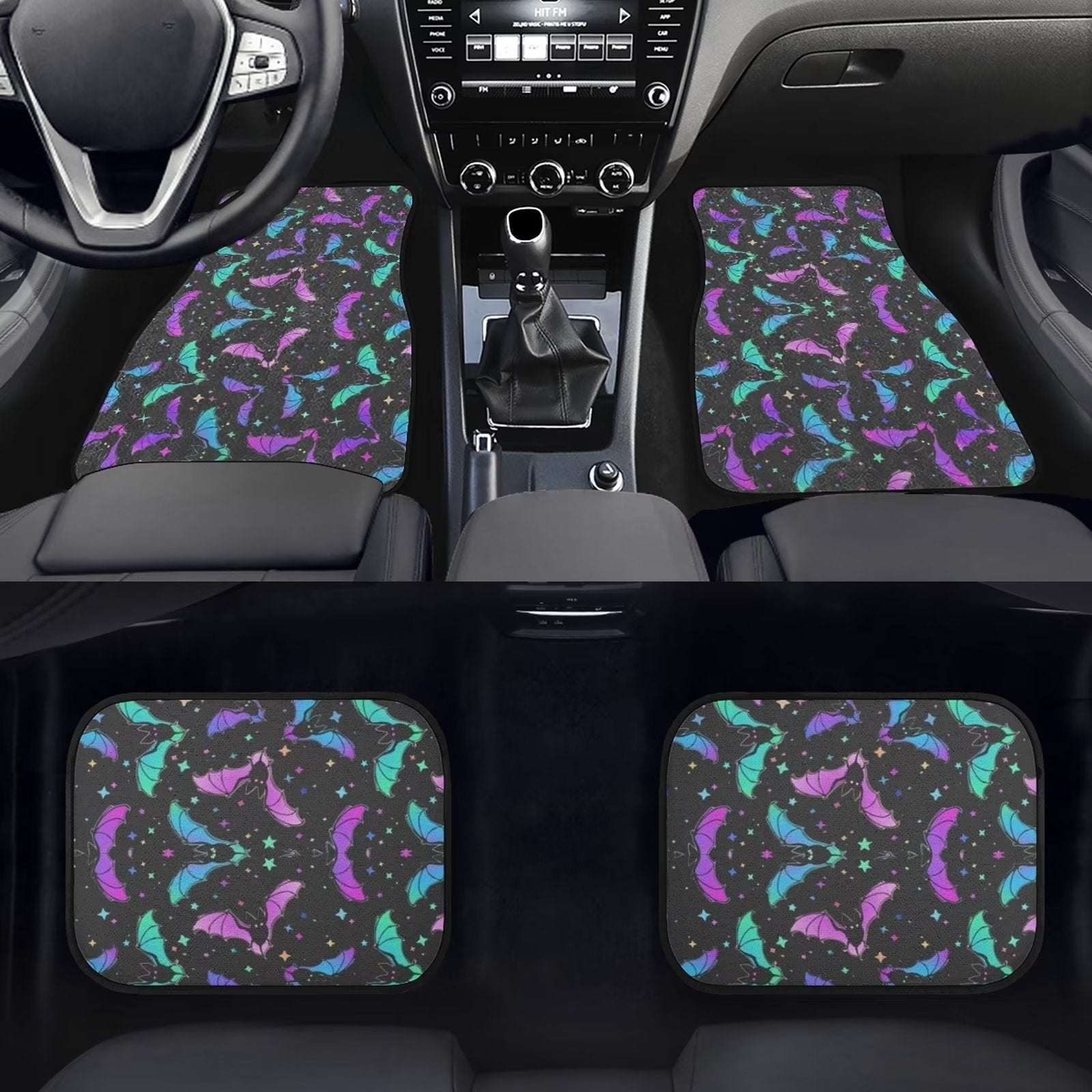 Diaonm Hippie Bat Car Floor Mats Set for Women Car Decoration 4 Pieces Car Mat Protectors Automotive Accessories Interior Carpets