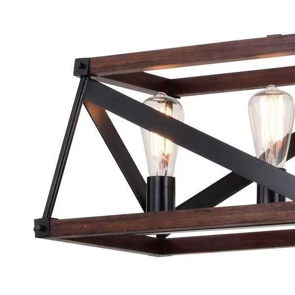 Wade 5L Black and Wood Rustic Cage Linear Chandelier Island Pendant Light Fixture - 36.75-in. W x 10.75-in. H x 12.75-in. D Shopping - The Best Deals on Chandeliers