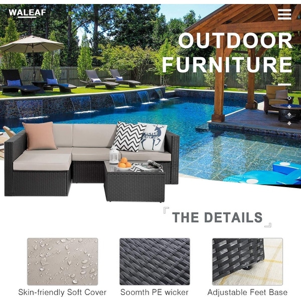 Bossin 5 Pieces Outdoor Patio Furniture Sets Patio Sofa，Outdoor Indoor Wicker Conversation Set with Table