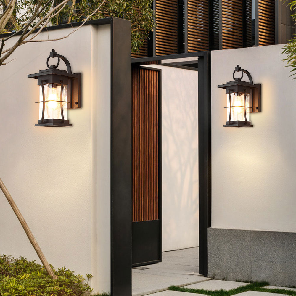 ANQIDI Waterproof Outdoor Wall Sconces Light Fixtures Exterior House Wall Lamps Black Metal with Clear Seeded Glass