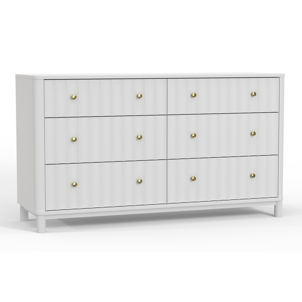 1570APB White Modern 6 Drawer Dresser