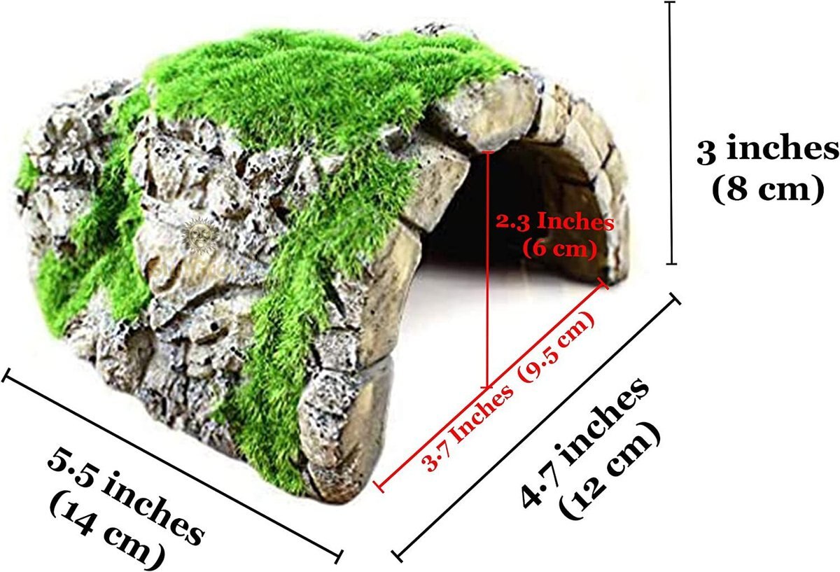 SunGrow Hide and Climbing Resin Rock Cave with Artificial Moss Betta Fish Aquarium Decor