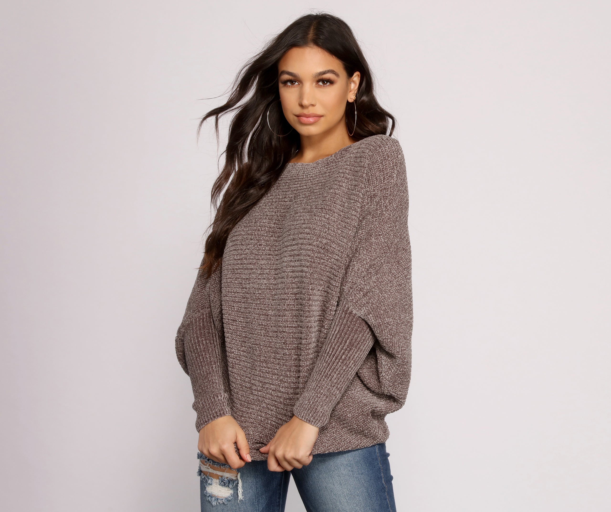 Chenille Knit Dolman Sleeve Sweater