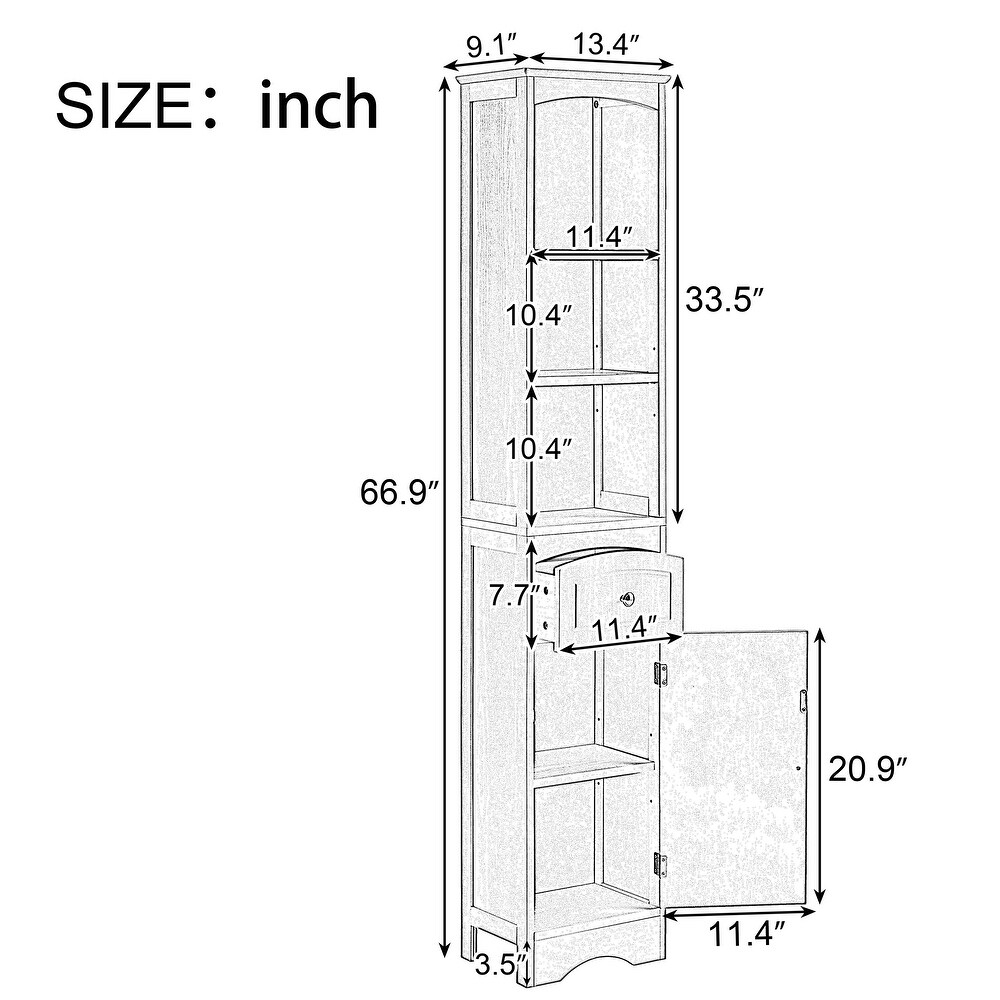 Linen Tower Floor Storage Cabinet with Drawer and Adjustable Shelf  Free Standing Tall Bathroom Storage Furniture Cabinet  White