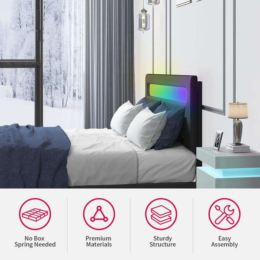 Mixoy Platform Bed Frame with Smart RGB LED Light Strip Bed Frame with Adjustable Headboard  Compatible with Alexa   App