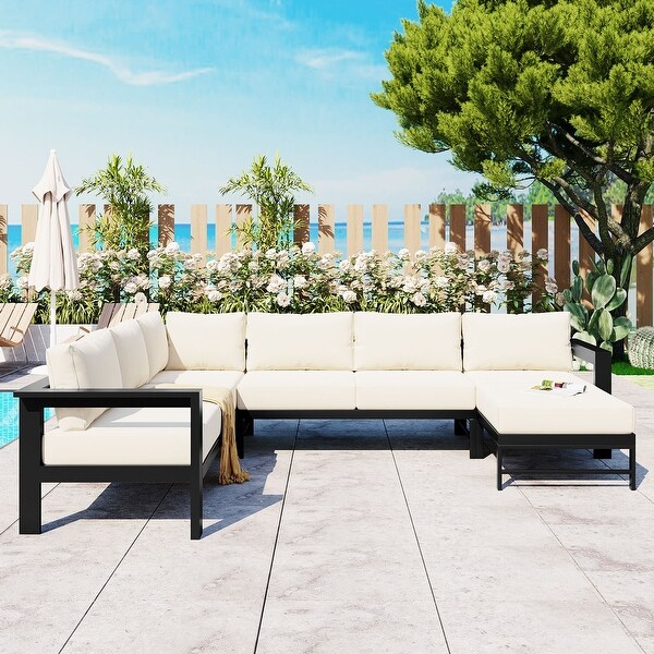 Ushaped MultiPerson Outdoor Conversation Set With White Cushions