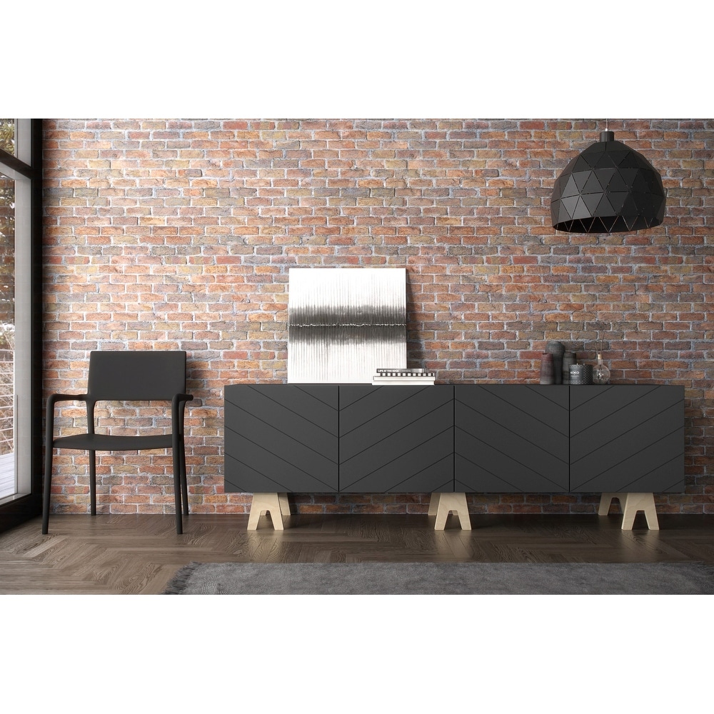 Nexera Runway 72 Inch TV Stand  Charcoal Grey and Birch Plywood