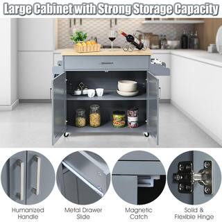 Costway Rolling Kitchen Gray Island Cart Storage Cabinet with Towel and Spice Rack KC51983GR