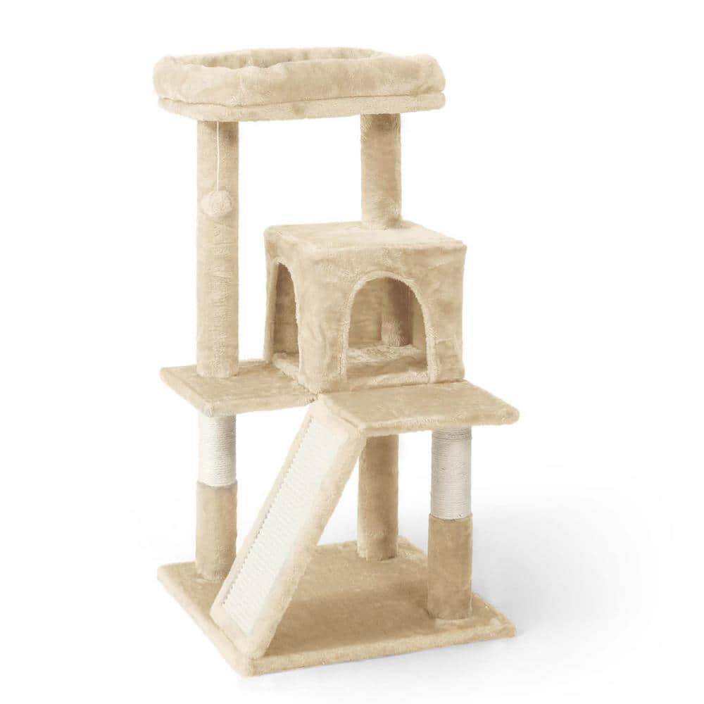 CAPHAUS 37 in. Beige Cat Tower for Indoor Cats, Modern Cute 37 in. Small Cat Tree with Widened Perch PHFC-BH381901-BG