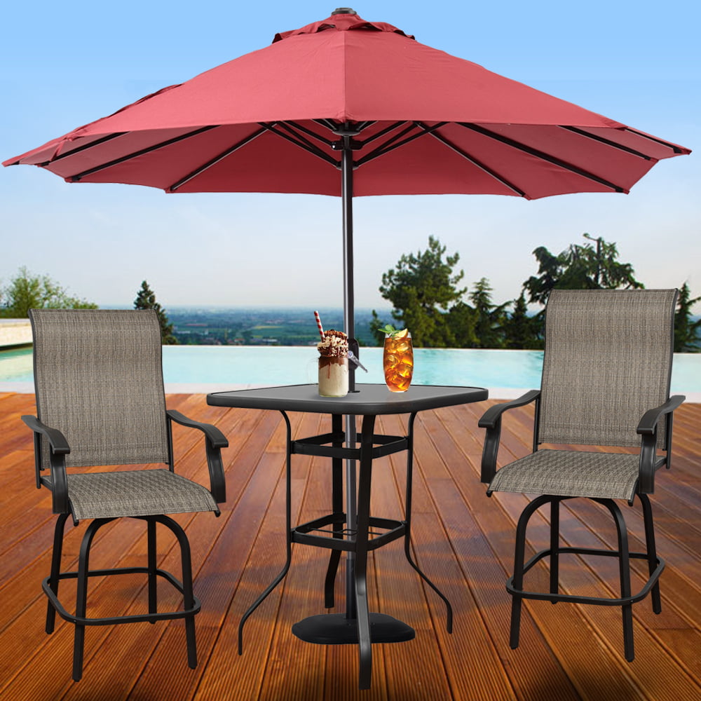 Odaof 2 Pcs Patio Bistro Set， Bar Height Swivel Stools Chair Sets with High Back and Armrest All Weather Outdoor Furniture for Lawn， Garden， Backyard， Brown