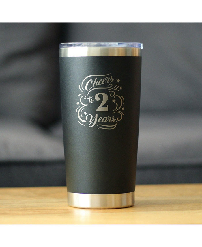 Bevvee Cheers to 2 Years - Insulated Coffee Tumbler Cup with Sliding Lid - Stainless Steel Insulated Mug - 2nd Anniversary Gifts and Party Decor