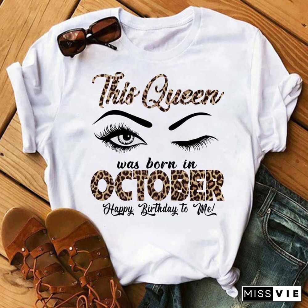 Maycaur New Fashion Birthday Tshirts Leopard Eyes Graphic Printed Women Black T-shirt Short Sleeve Ladies Tops Tee Birthday Gift