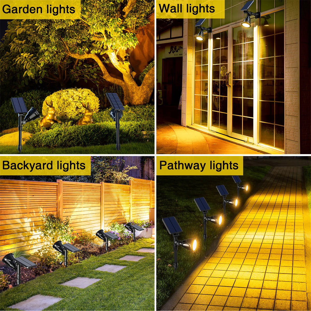 Spotlights Solar 4 Pack， Solar Spotlights Outdoor Wall Light Warm White， Solar Powered Landscape Lights for Backyard Garden Pathway Pool Porch