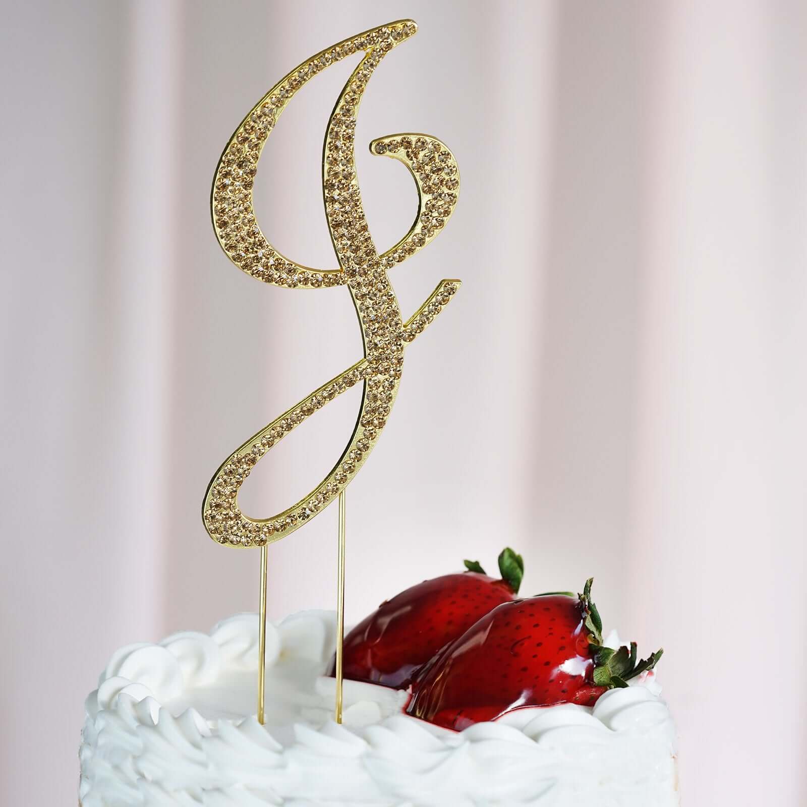 Gold Rhinestone Monogram Letter and Number Cake Toppers 4.5