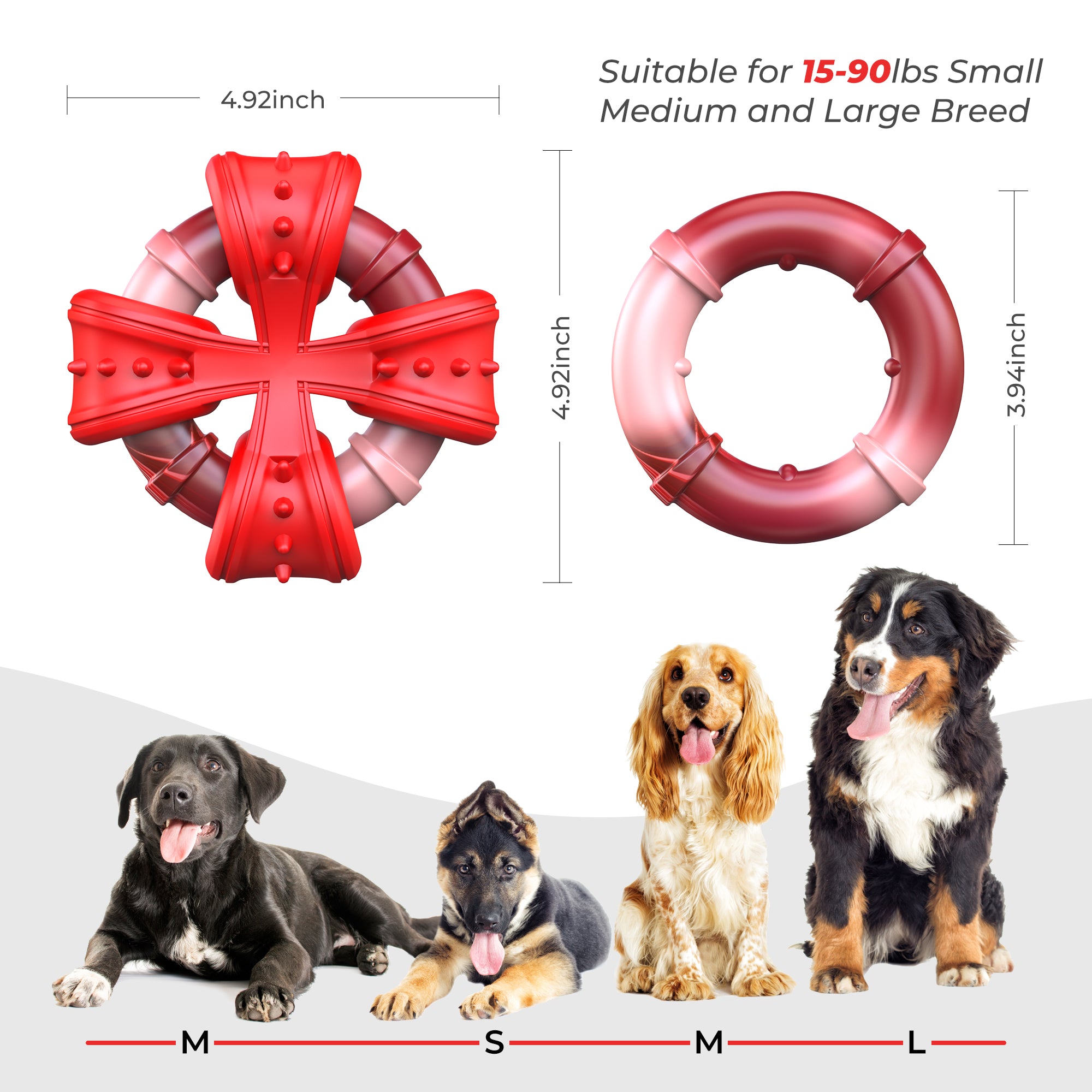 HESLAND Tough Dog Chew Toys for Aggressive Chewers Medium Large Breed， Indestructible Interactive Nylon Rubber Dog Chew Toys-Detachable Design