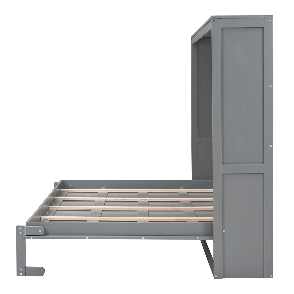 Gray Queen Size Murphy Bed Wall Bed Frame with Wooden Slat Support