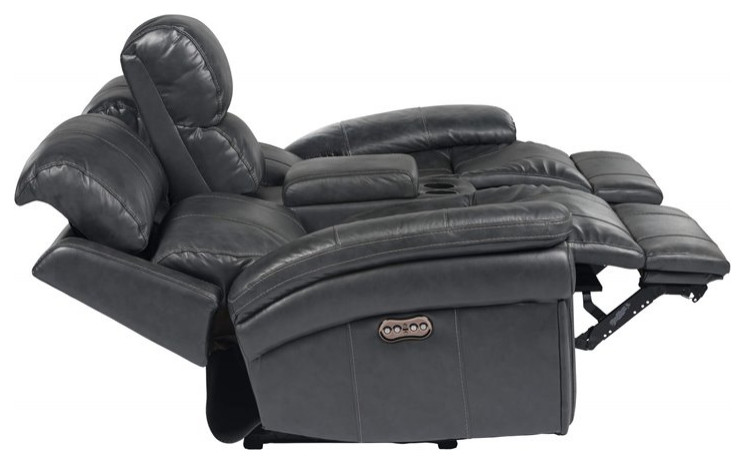 Sunset Trading Luxe Leather Reclining Loveseat with Power Headrest in Gray   Contemporary   Loveseats   by Homesquare  Houzz