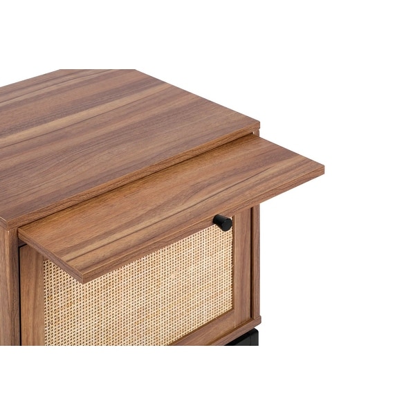 Natural 1 Rattan Door Cabinet， End Table， Sofa Side Table， Nightstand with Adjustable Pull Plate and Metal Base