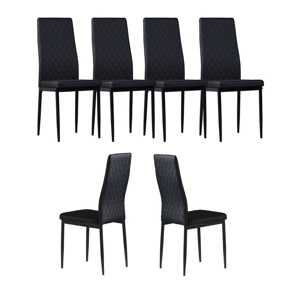 Modern Minimalist Dining Chair Conference Chair with Fireproof Leather and Diamond Grid Pattern  Set of 6