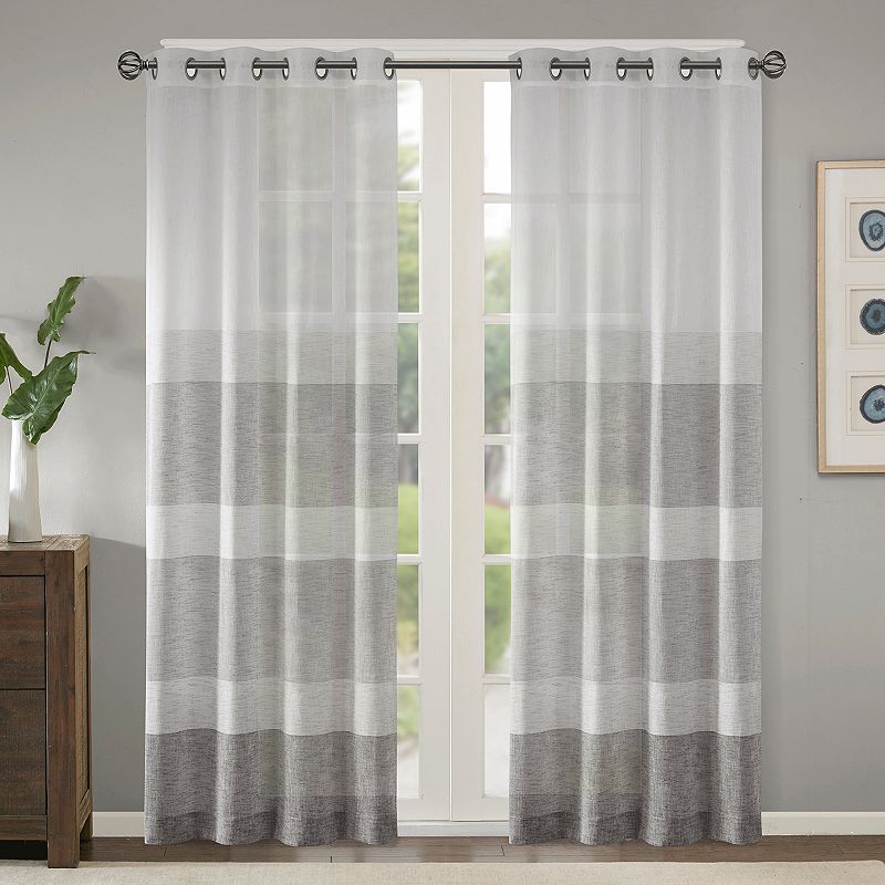 Madison Park Jasper Woven Faux Linen Striped Sheer Grommet 1 Window Curtain Panel