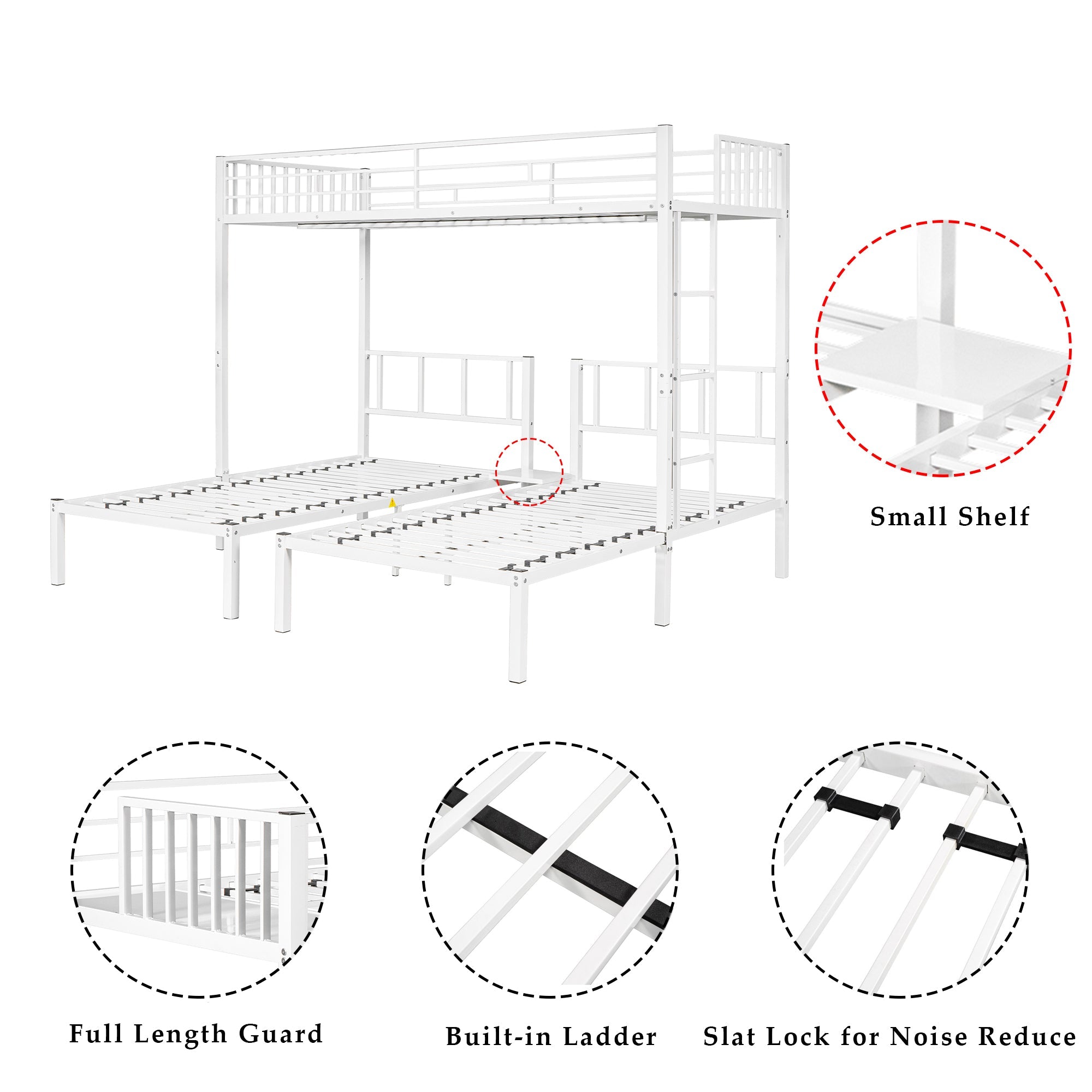 Bellemave Metal Triple Bunk Bed with Ladder, Twin over Twin over Twin Bunk Bed for Kids, Boys & Girls in Bedroom, Convert into 3 Twin Bed, White