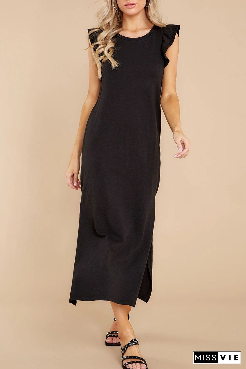 Fashion Casual Solid Slit O Neck Straight Dresses