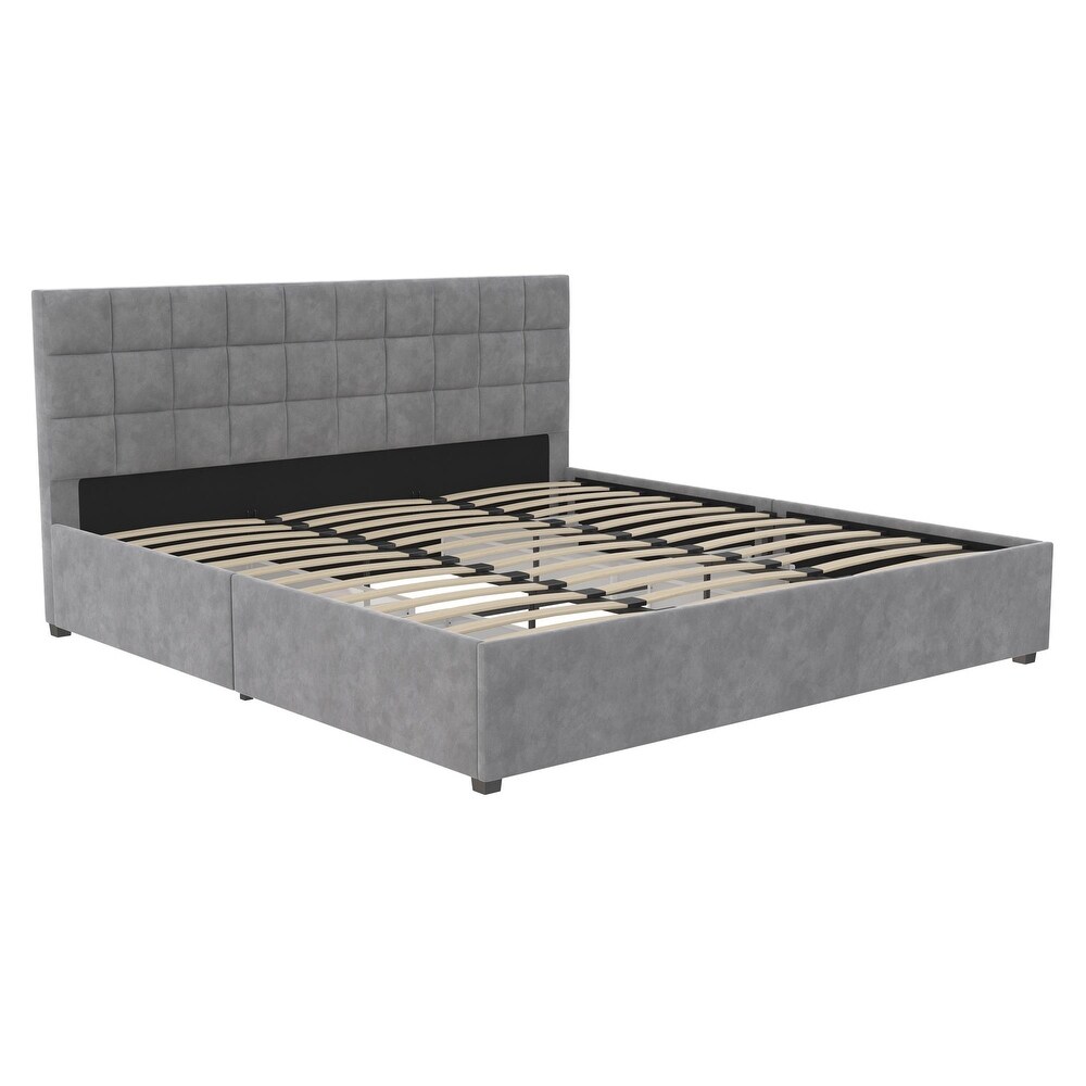 CosmoLiving Serena Upholstered Bed with Drawers  Bedroom Storage  Full  Light Gray Velvet