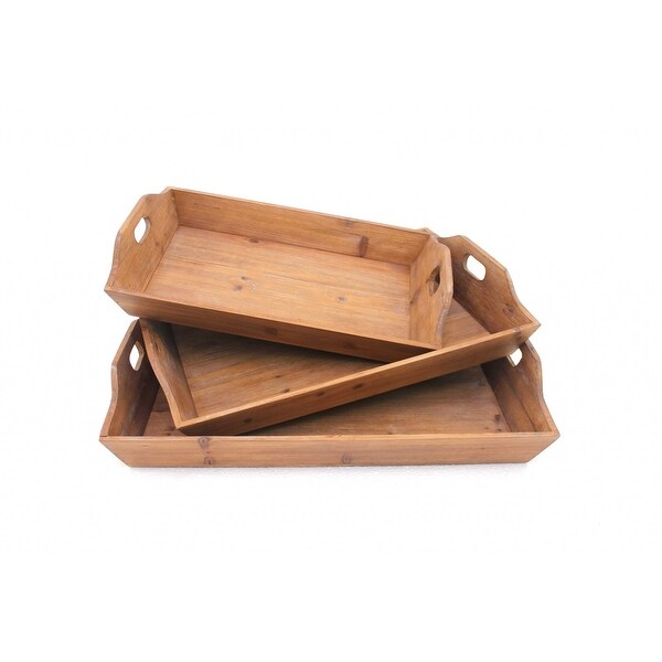 16.5 x 24.25 x 3.75 Brown Country Cottage Wooden - Serving Tray 3pcs - 16.5 x 24.25 x 3.75