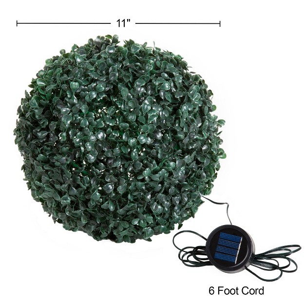 Solar Powered Led Faux Topiary Ball Pair Set Of 2 Pre lit Artificial Boxwood Balls With Rechargeable Battery Outdoor Greenery Decor By Pure Garden