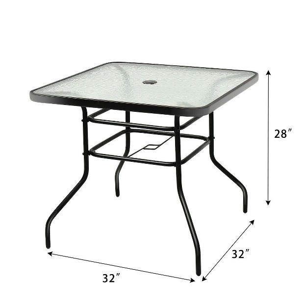 Costway 32 x27 x27 Patio Square Table Tempered Glass Steel Frame Outdoor Pool Yard Garden