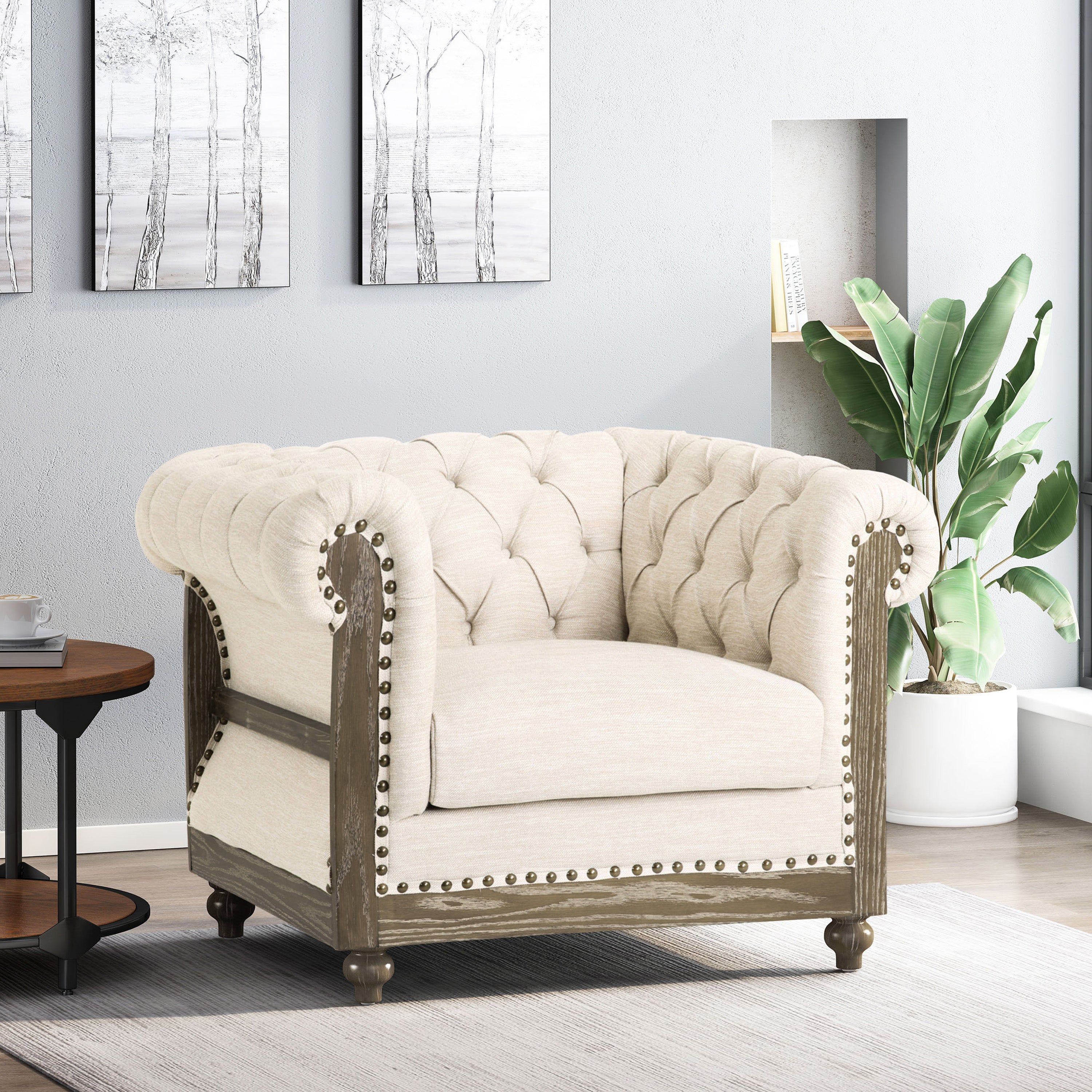 Alejandro Chesterfield Tufted Fabric Club Chair with Nailhead Trim