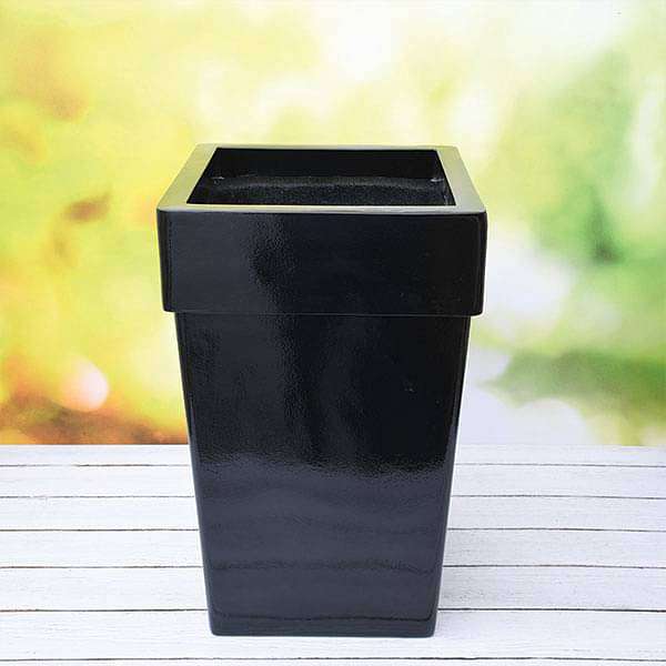 14 inch (36 cm) SQR-8 Square Fiberglass Planter with Broad Collar (Black)