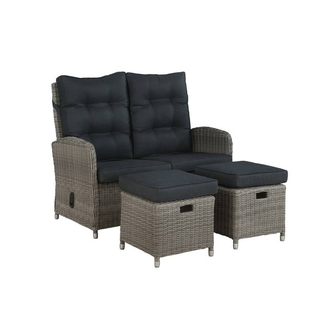 Monaco 3pc Set With 2 Seat Reclining Bench amp 2 Ottomans Gray Alaterre Furniture