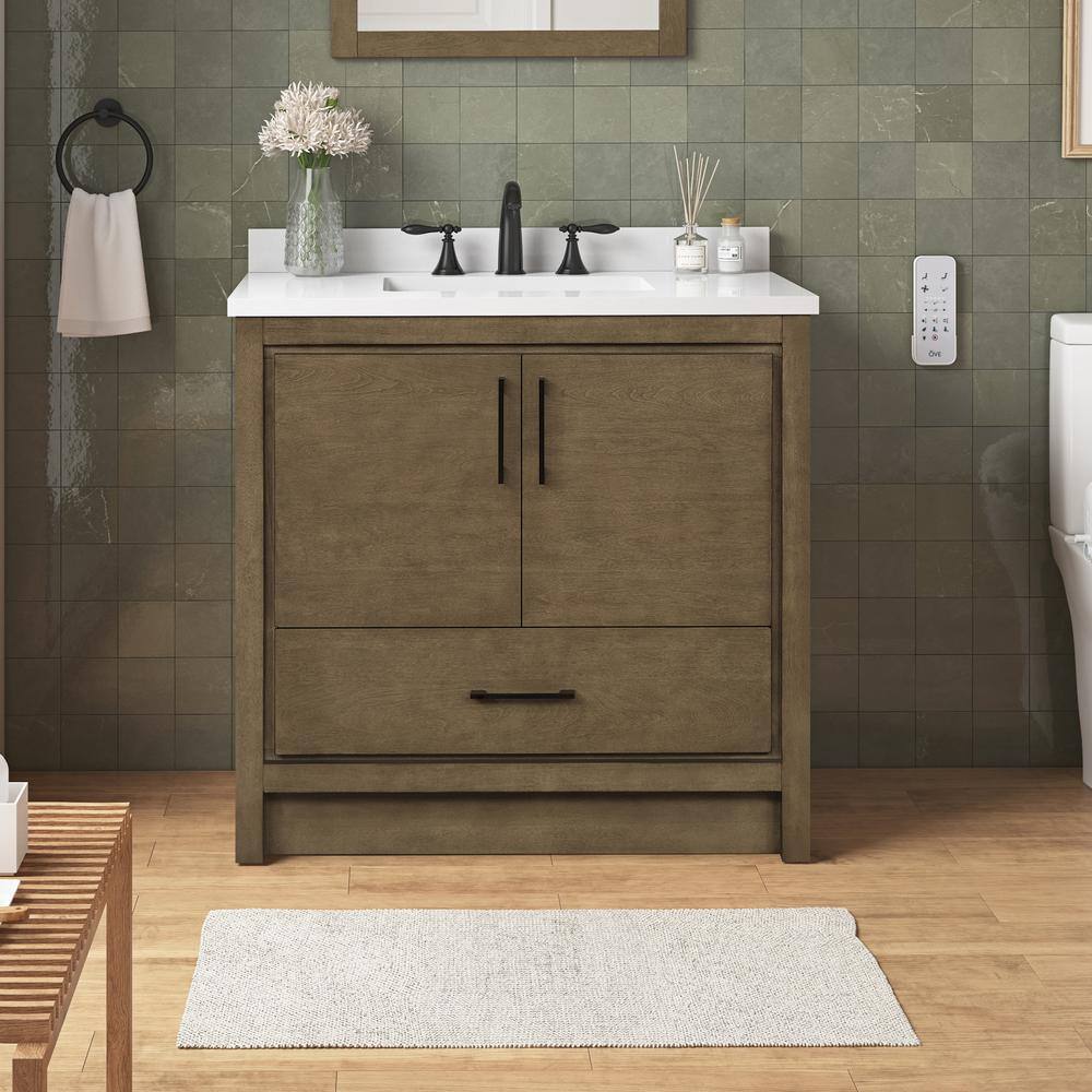 Home Decorators Collection Precine 36 in. W x 22 in. D x 34.50 in. H Bath Vanity in Almond Latte with Cultured Marble Top in White Precine 36AL