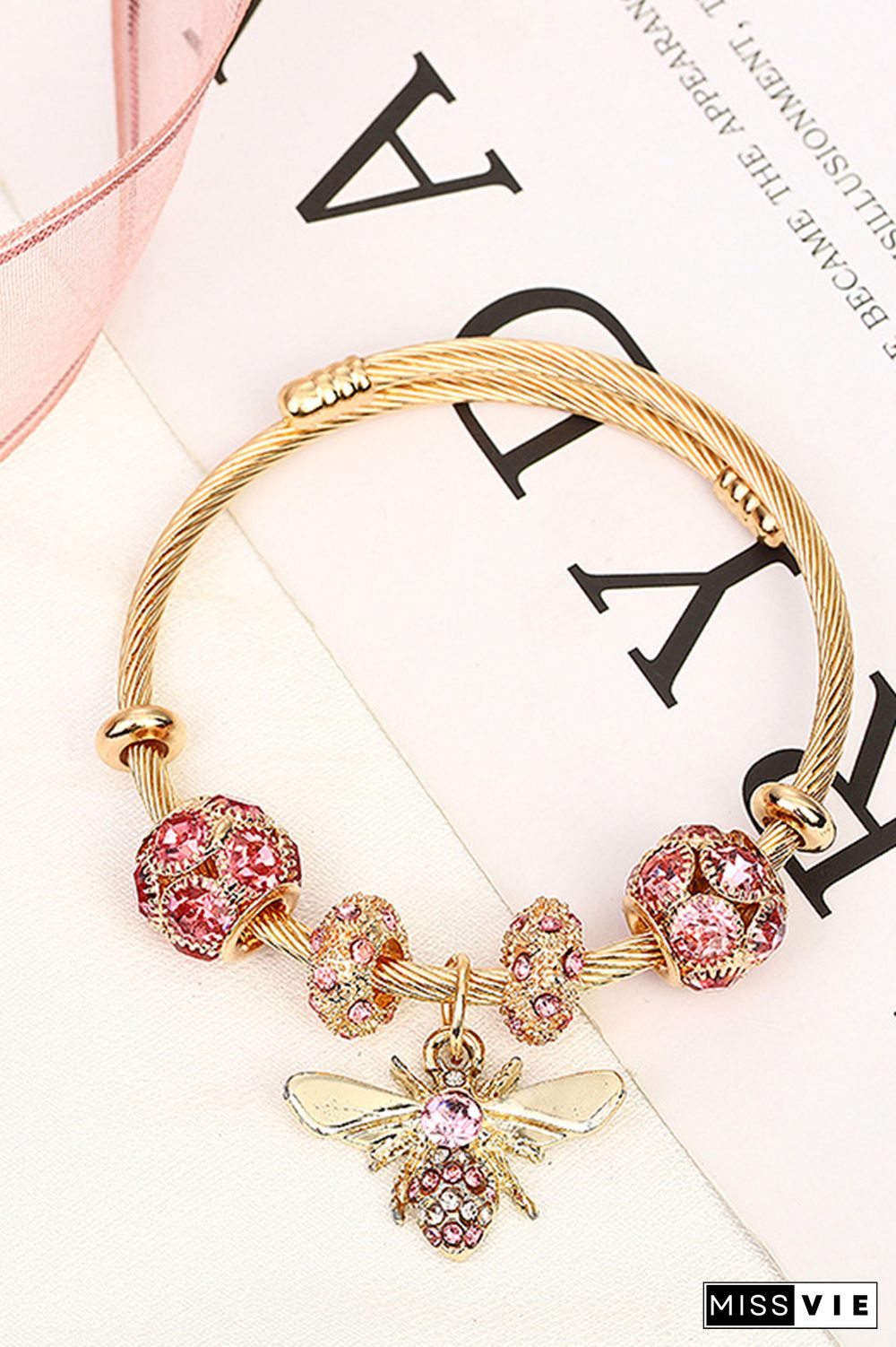 Stainless Steel Diamond Bee Bead Bracelet Wholesale MOQ 5pcs