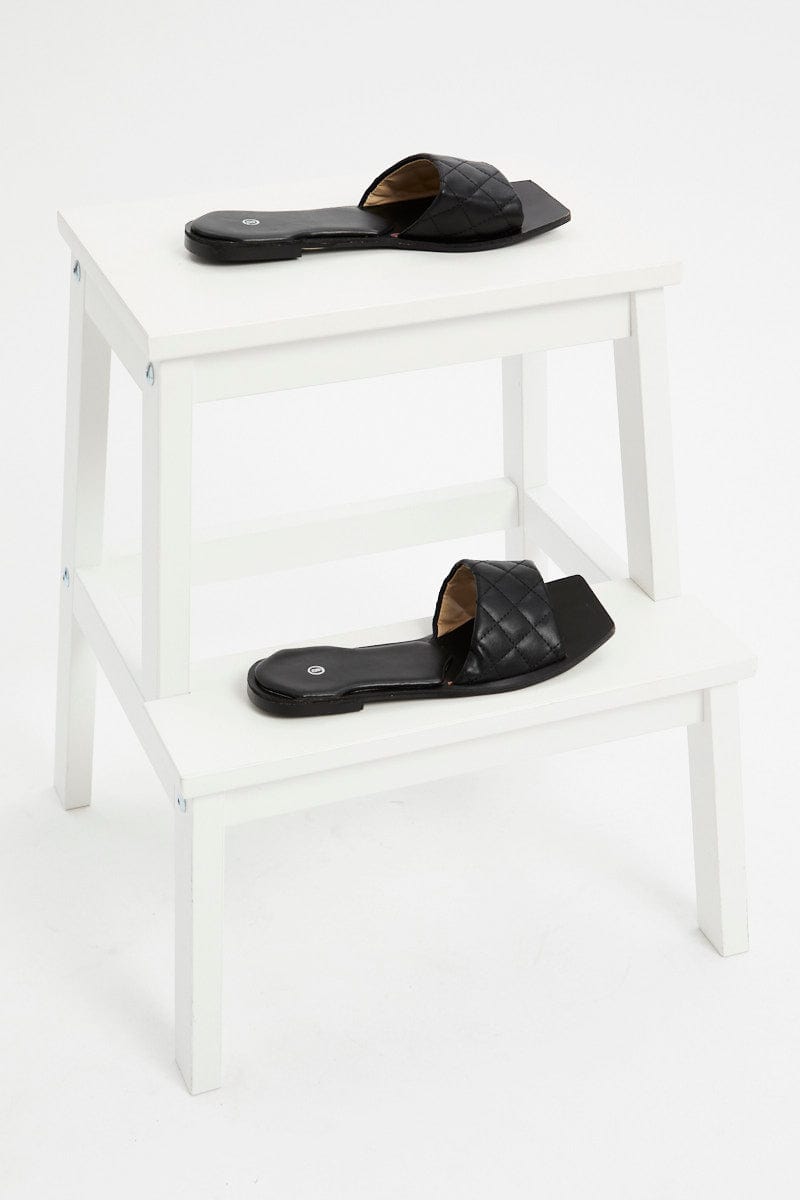 Black Woven Flat Slides