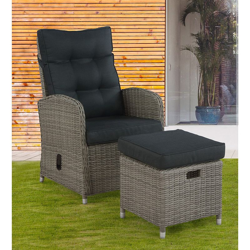 Alaterre Furniture Monaco All-Weather Wicker Outdoor Recliner Chair and Ottoman 2-piece Set