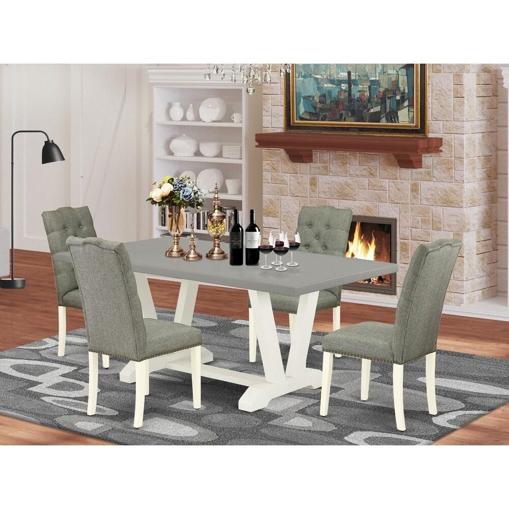 East West Furniture Dining Table Set  a Kitchen Table and Gray Linen Fabric Parson Chairs  Off White(Pieces Options)