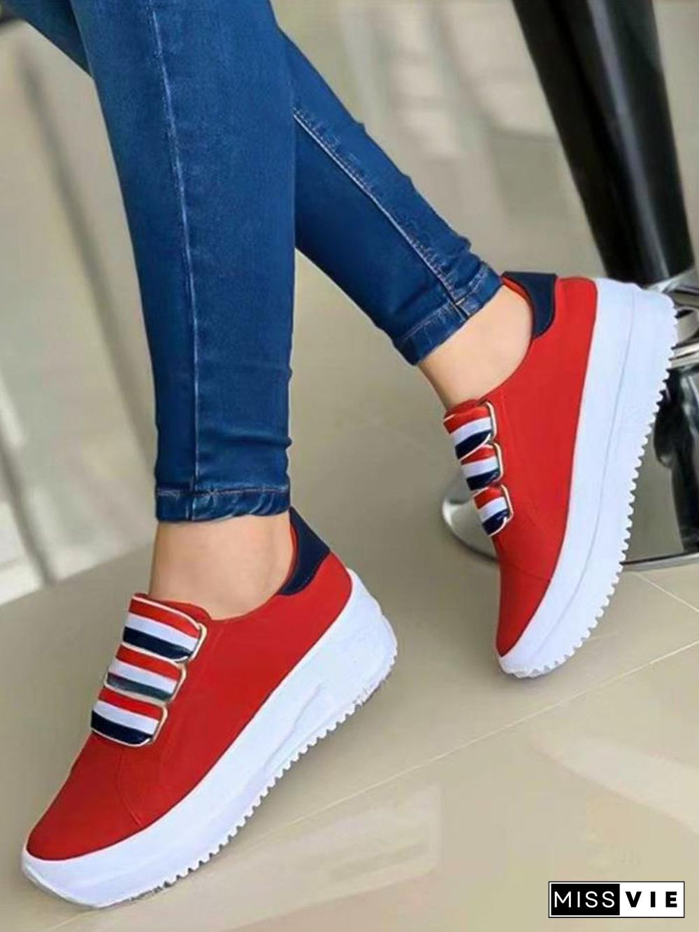 Striped Contrast Portable Slip-On Platform Sneakers