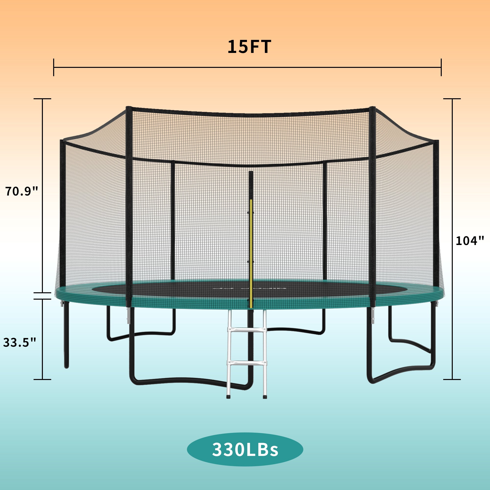 15FT Trampoline with Enclosure Net, Outdoor Trampoline for Kids and Adults, Recreational Trampoline with Ladder, 330LBS Weight Capacity, Backyards, Garden Use