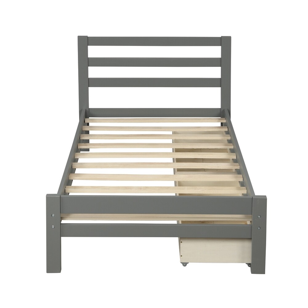 Harper   Bright Designs Wood Bed Frame with Storage Drawers and Headboard