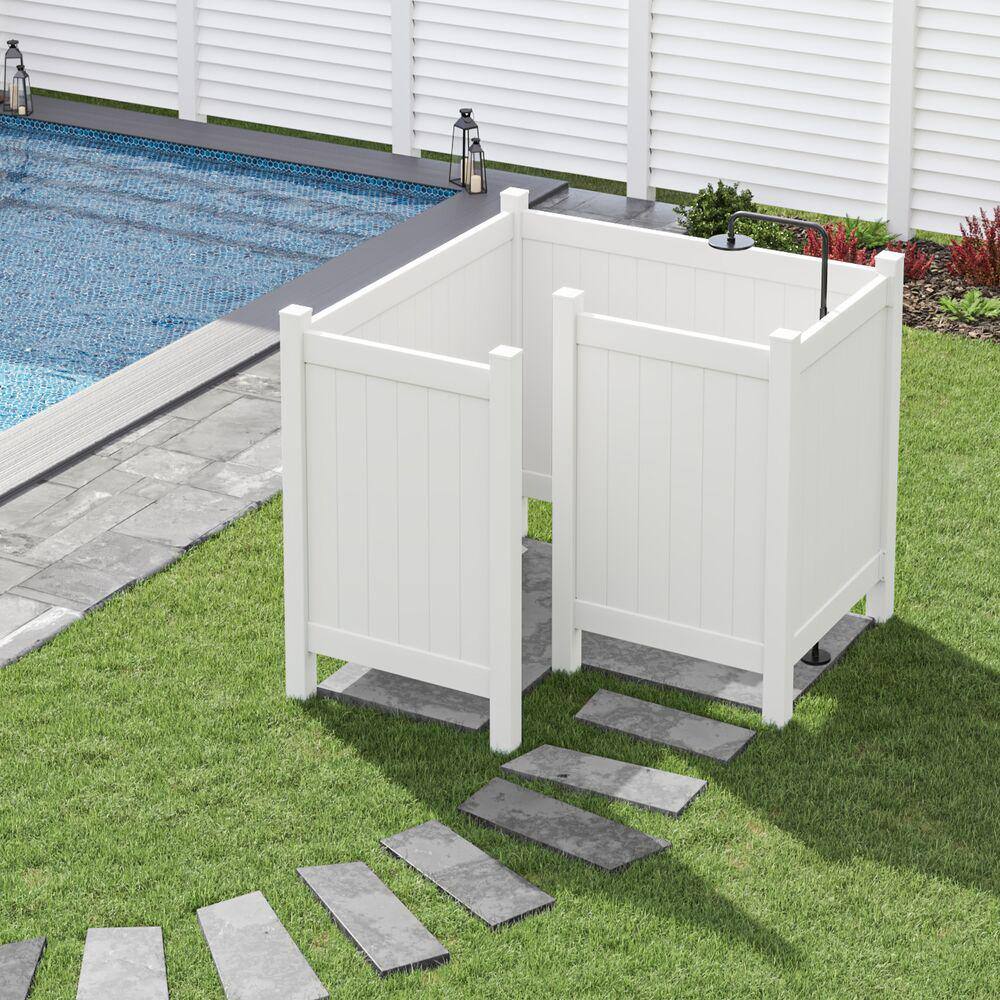 Barrette Outdoor Living 6.4 ft. x 6.4 ft. White Vinyl Fence Panel Outdoor Changing Room 73055224