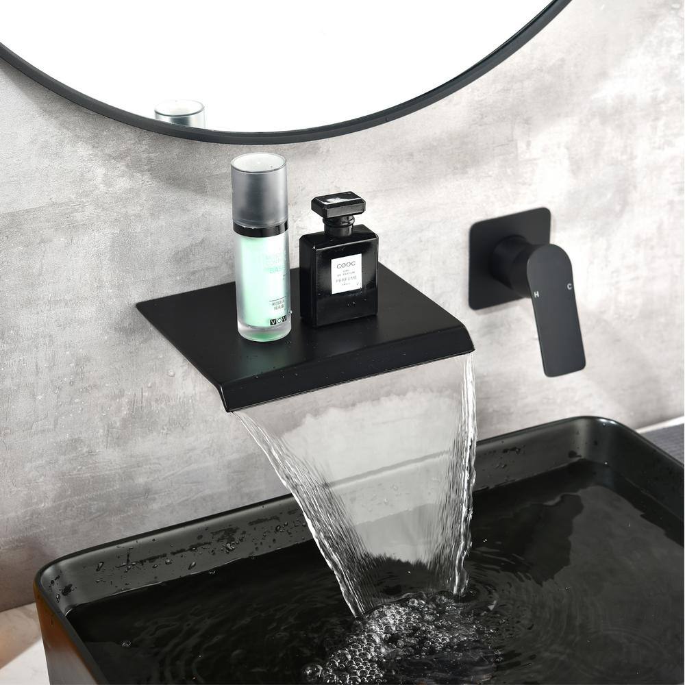 Aurora Decor Lilac Single Handle Wall Mounted Spout Waterfall Bathroom Faucet in Matte Black FASMDHD2A34MB