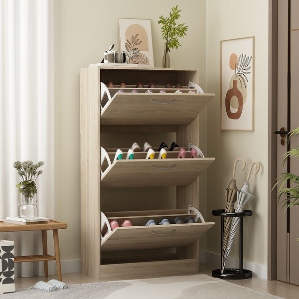 Modern Shoe Storage Cabinet for Entryway， 2 Tier Floor Shoes Cabinet - - 35444446